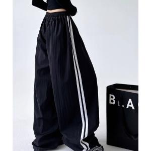 パンツ サイド２ラインルーズパンツ レディース