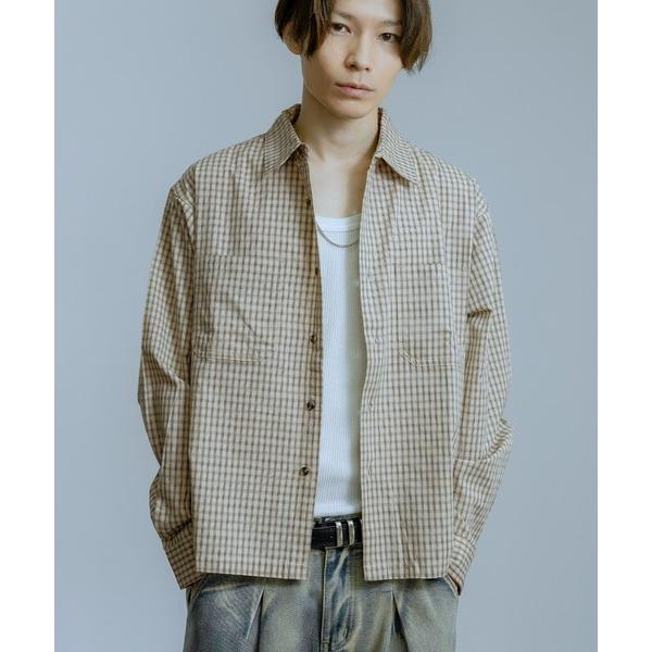 シャツ 小格子チェック ショートレングス 長袖シャツ メンズ レディース