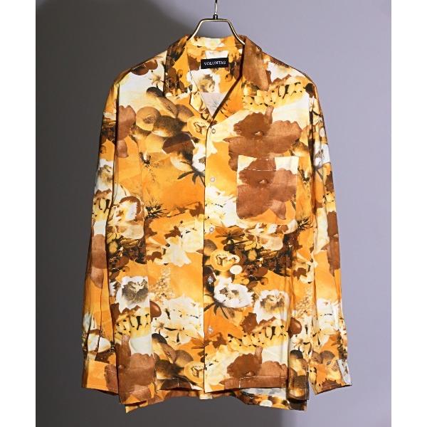 シャツ 総柄フルーツプリント長袖開襟シャツ メンズ レディース