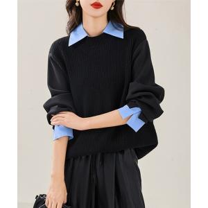 ニット セーター シャツドッキングニットトップス レディース