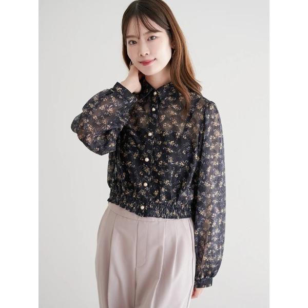 ブラウス シャツ 花柄プリントレースブラウス レディース