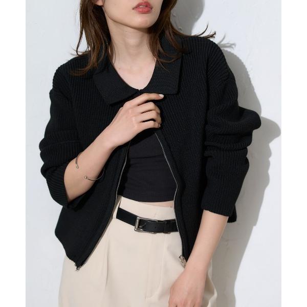 カーディガン 襟付き ダブルZIP スポンディッシュ ニットブルゾン レディース