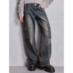 ジーンズ デニム デニムパンツ ハイウエスト CUT OUT CARGOワイトデニムパンツ レディース