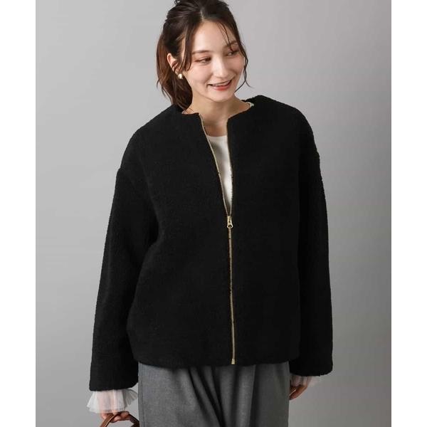 ブルゾン アウター ノーカラーボアブルゾン/洗える レディース