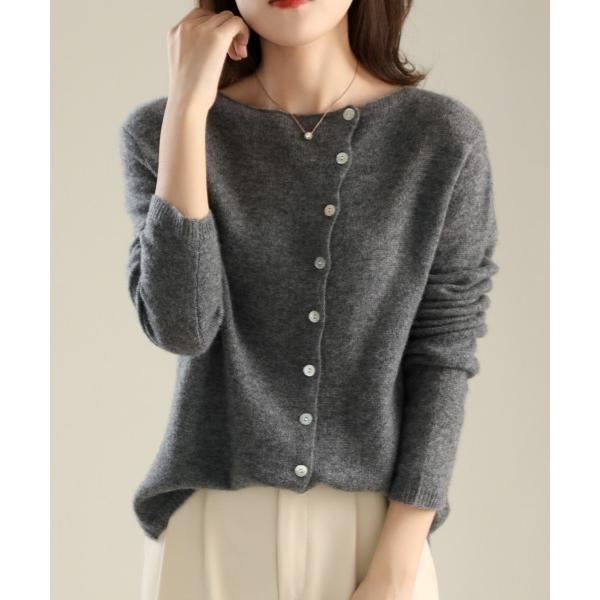 カーディガン 斜めボタンデザインニットカーディガン レディース