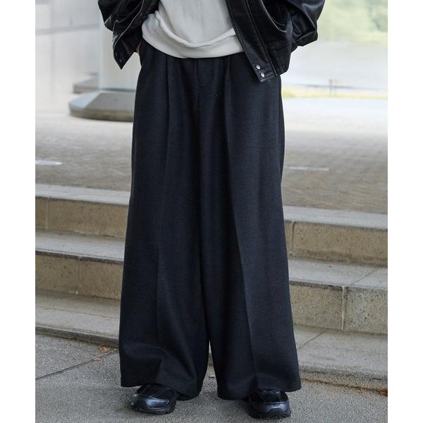 スラックス ファンクションテックツイード ワイドストレートスラックスパンツ「UVカット/イージーケア...