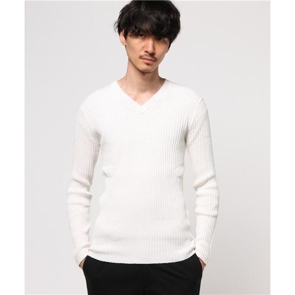 tシャツ LOOP糸ニット 2重ウス風 リブ編み Vネックニット メンズ