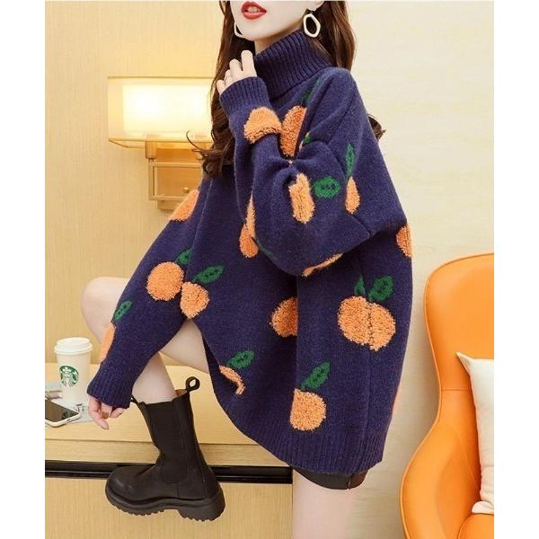 ニット セーター 着るだけで気分が上がる、フルーツ柄ロングニット。 レディース