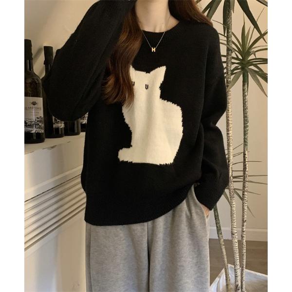 ニット セーター 「遊び心をちょっとだけ、上品に。」猫デザインのニットトップス レディース