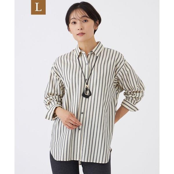 ブラウス シャツ 「L」「カタログ掲載」「ウォッシャブル」ジャカードラメストライプシャツ レディース
