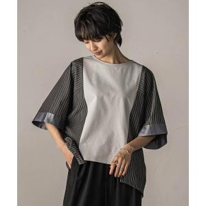 tシャツ ストライプドッキングフロントドロストプルオーバー「洗濯機で洗える」 レディース