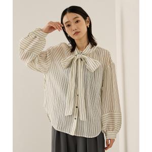 ブラウス シャツ セミシアーストライプ2WAYボウタイブラウス「手洗い可能」 レディース