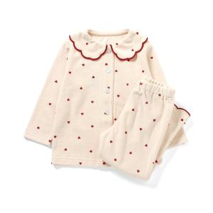 パジャマ 「リンク/ジュニア対応」ハート柄ふんわりベロアパジャマ キッズ 子供 女の子