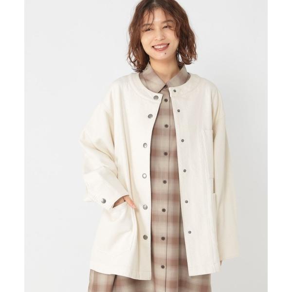 ブルゾン アウター コットンノーカラーカバーオールブルゾン レディース