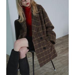 ステンカラーコート コート チェック ビーバー ダブル ハーフコート レディース｜ZOZOTOWN Yahoo!店