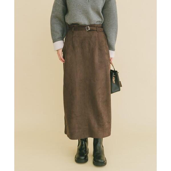 スカート 「イージーケア」ベルト付きフェイクスエードスカート