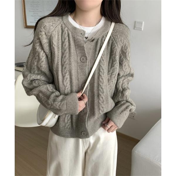 カーディガン ケーブル編み ルーズ カーディガン レディース