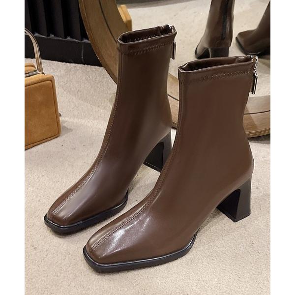 ブーツ スクエアストレッチヒールブーツ レディース