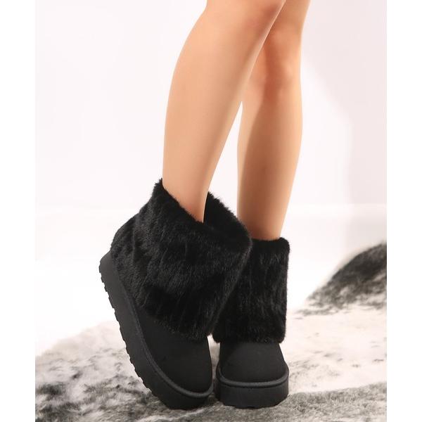ブーツ ファー切り替えショート ムートンブーツ レディース