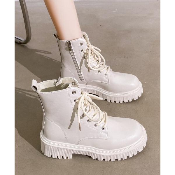 ブーツ サイドジップ レースアップ PUショートブーツ レディース