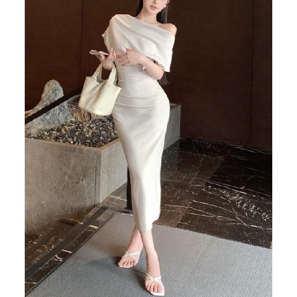 ドレス ドロップショルダーストレッチドレス