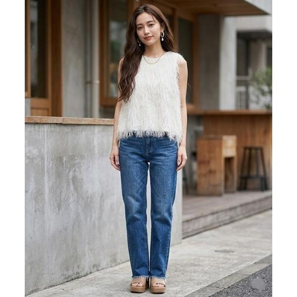 ベスト ジレ シャギーリボンふわふわベスト レディース