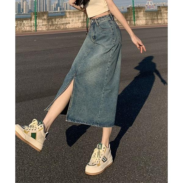 デニムスカート スリットロング丈デニムスカート(LEY)