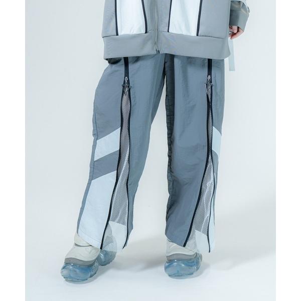 パンツ メッシュ切替ラインナイロンワイドパンツ / センタージップ ウエストゴム レディース メンズ