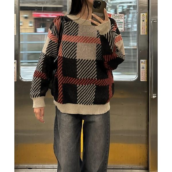 ニット セーター 配色ジャガードオーバーサイズニット レディース