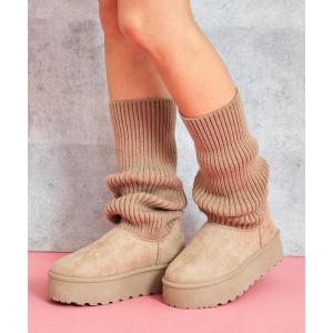 ブーツ リブニットドッキング厚底ブーツ レディース