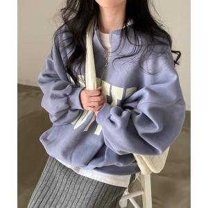 トレーナー スウェット ハーフジップビッグロゴスウェット レディース