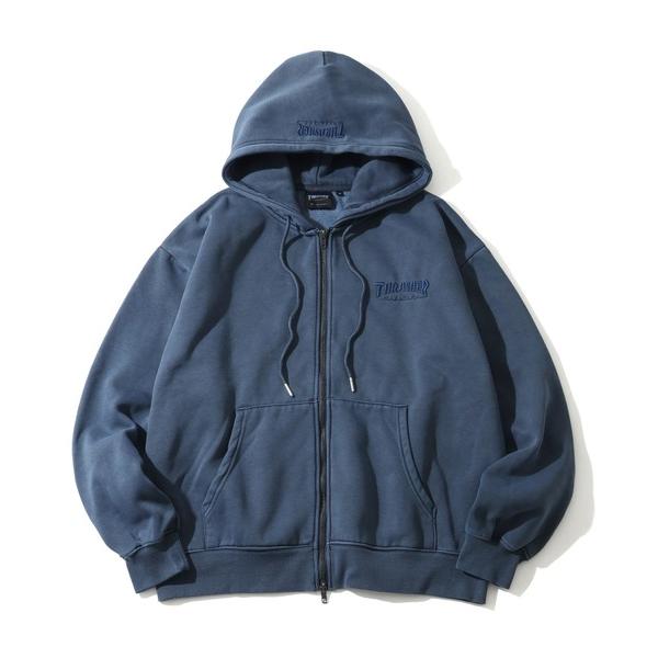 パーカー 「THRASHER/スラッシャー」裏起毛 ヴィンテージピグメント加工 ダブルジップアップパ...