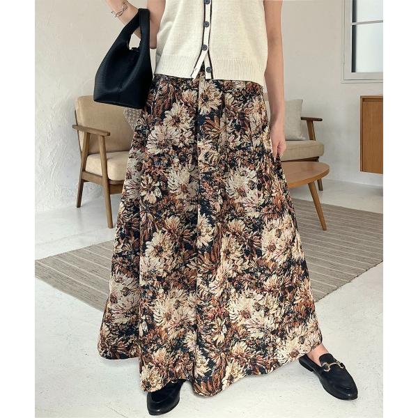 スカート ゴブラン柄 タックフレアスカート