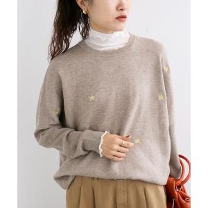 ニット セーター スター刺繍ニットプルオーバー レディース