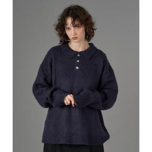 セーター ニット SILVER BUTTON SHAGGY KNIT POLO /  シルバーボタンシャギーニットポロ メンズ レディース