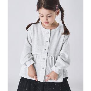 「まいにちスウェット」ガールズ  裏毛 ペプラム切り替え フラワーボタン スウェットカーディガン キッズ 子供服 女の子