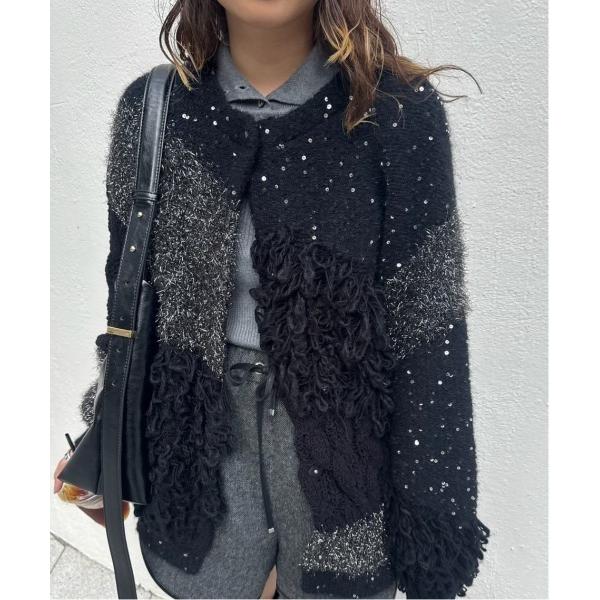 カーディガン UND MIX YARN PATCHWORK KNIT CARDIGAN レディース