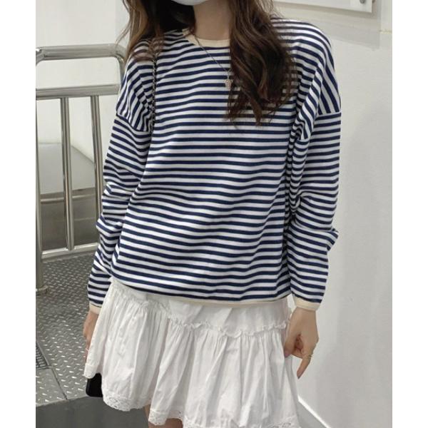 トレーナー スウェット ボーダー柄クルーネックトレーナー レディース