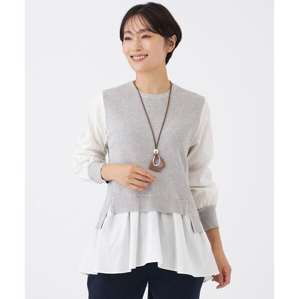 ニット セーター 「カタログ掲載」「ウォッシャブル」ドビーストライプシャツコンビニット レディース