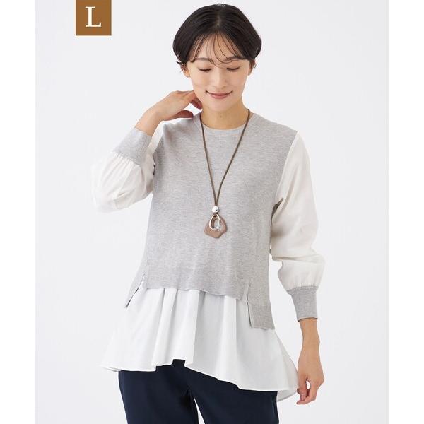 ニット セーター 「L」「カタログ掲載」「ウォッシャブル」ドビーストライプシャツコンビニット レディ...