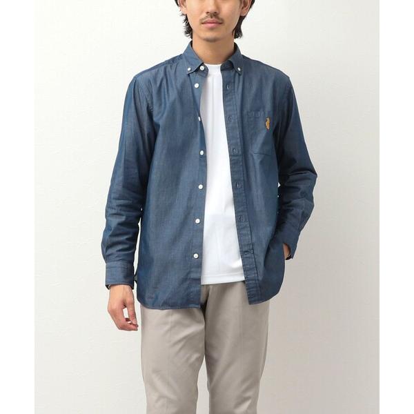 シャツ クマ刺繍ボタンダウンシャツ デニムライク/千鳥 メンズ