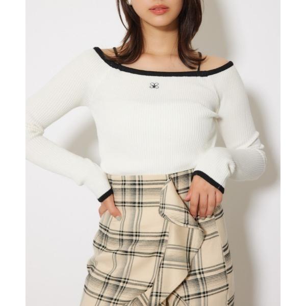 ニット セーター Rロゴバックリボンオフショルニットトップス 秋服 冬服 レディース