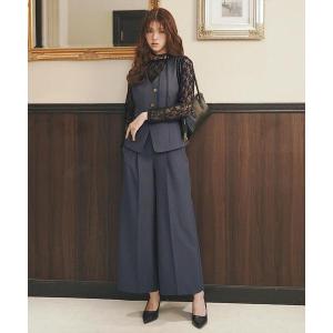 スラックス パンツ 金ボタンノーブルワイドパンツ レディース