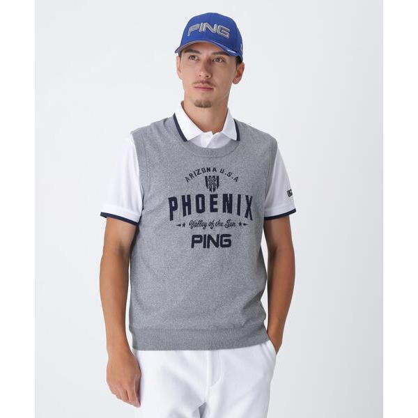 ベスト ジレ 「PING APPAREL」デニムライクニット/カノコ レイヤードツインニット 「NA...