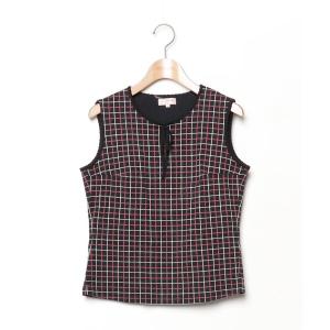 「OLD ENGLAND」 チェック柄ノースリーブトップス 36 ブラック レディース