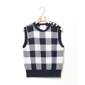 「OLD ENGLAND」 チェック柄ノースリーブニット 36 ネイビー レディース