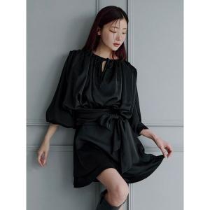 ワンピース 「maronさんコラボ」ウエストリボンアシンメトリードレープミニワンピース「オケージョン」