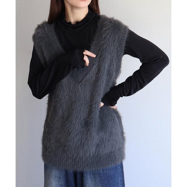 ベスト ジレ シャギーニットベスト レディース