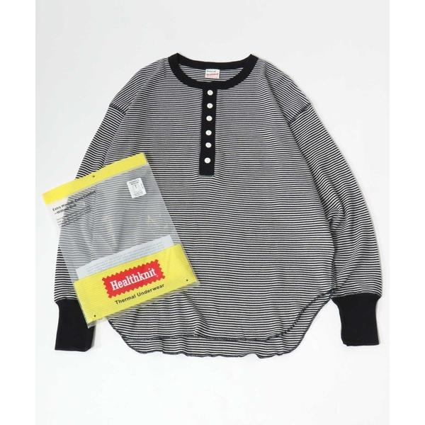 tシャツ Healthknit（ヘルスニット）ベーシック ワッフル ヘンリーネック ラウンドヘムロン...