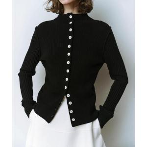 カーディガン ウールリブスタンドカーディガン レディース